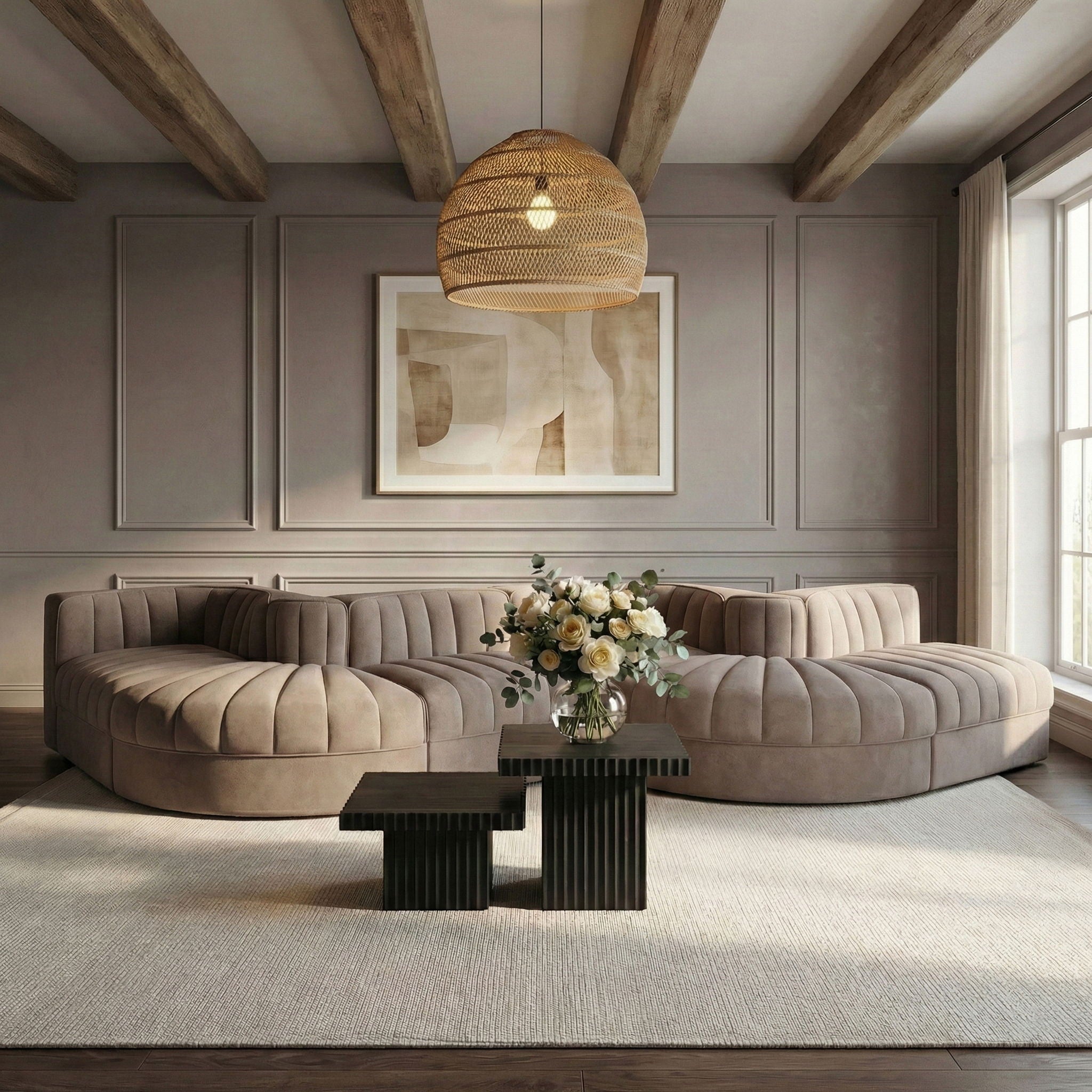 Rummi - Rounded Velvet Performance Fabric Upholstered 6 Piece Modular Sectional - Urban Living Furniture (Los Angeles, CA)