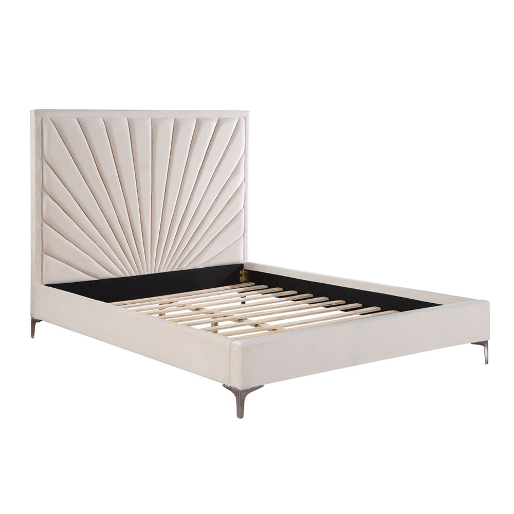 Faiz - Queen Bed - Beige Velvet