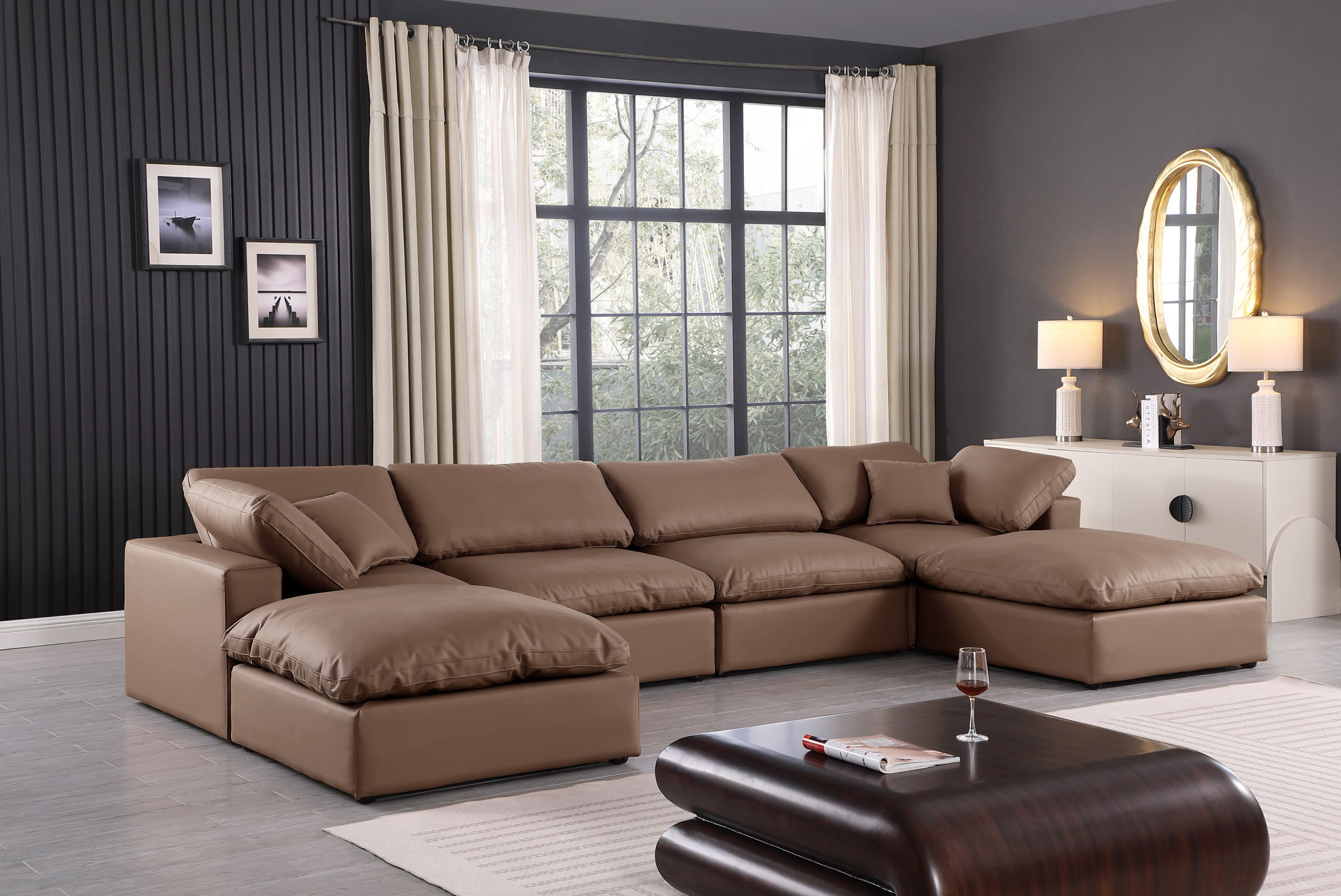 Comfy - 6 Piece Faux Leather Modular Double Chaise Sectional - Urban Living Furniture (Los Angeles, CA)