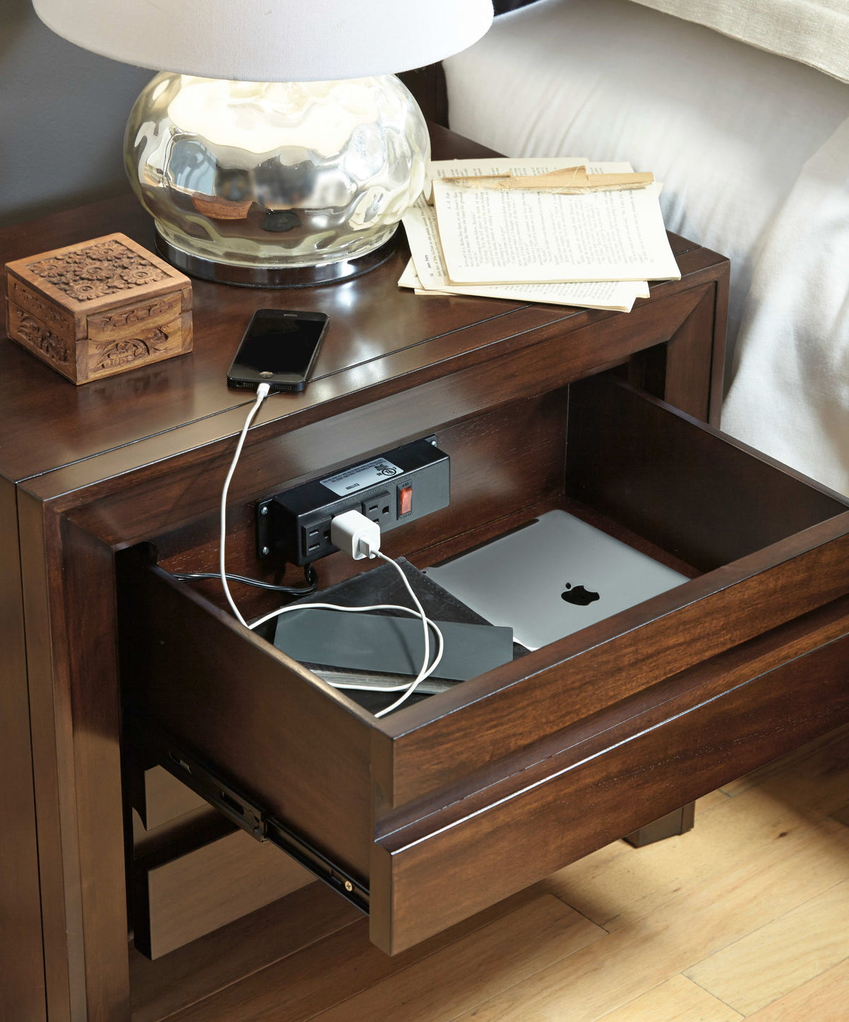 Element - Charging Station Nightstand - Chocolate Brown