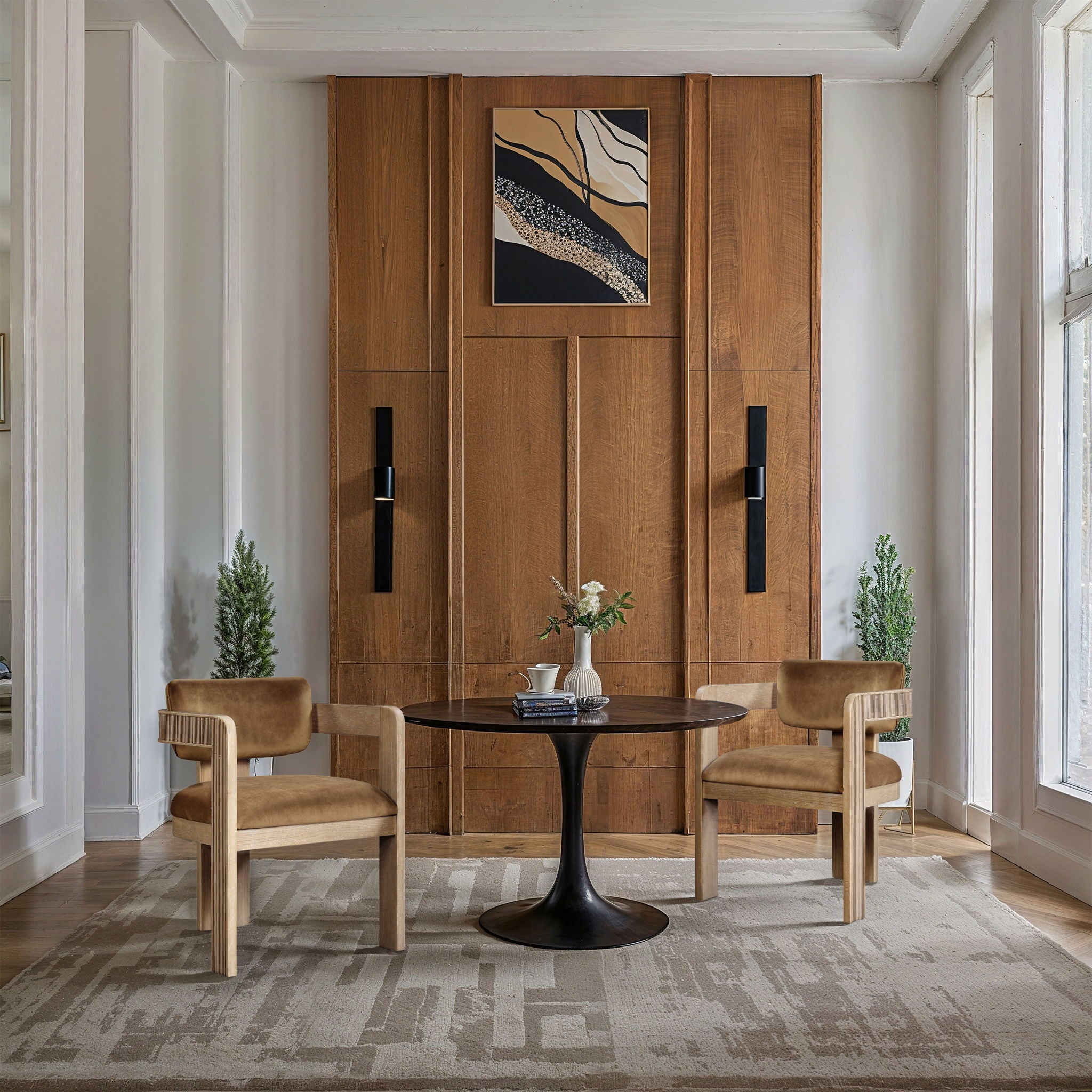 Sacha - Velvet Dining Chair With Natural Base (Set of 2) - Saddle - Urban Living Furniture (Los Angeles, CA)