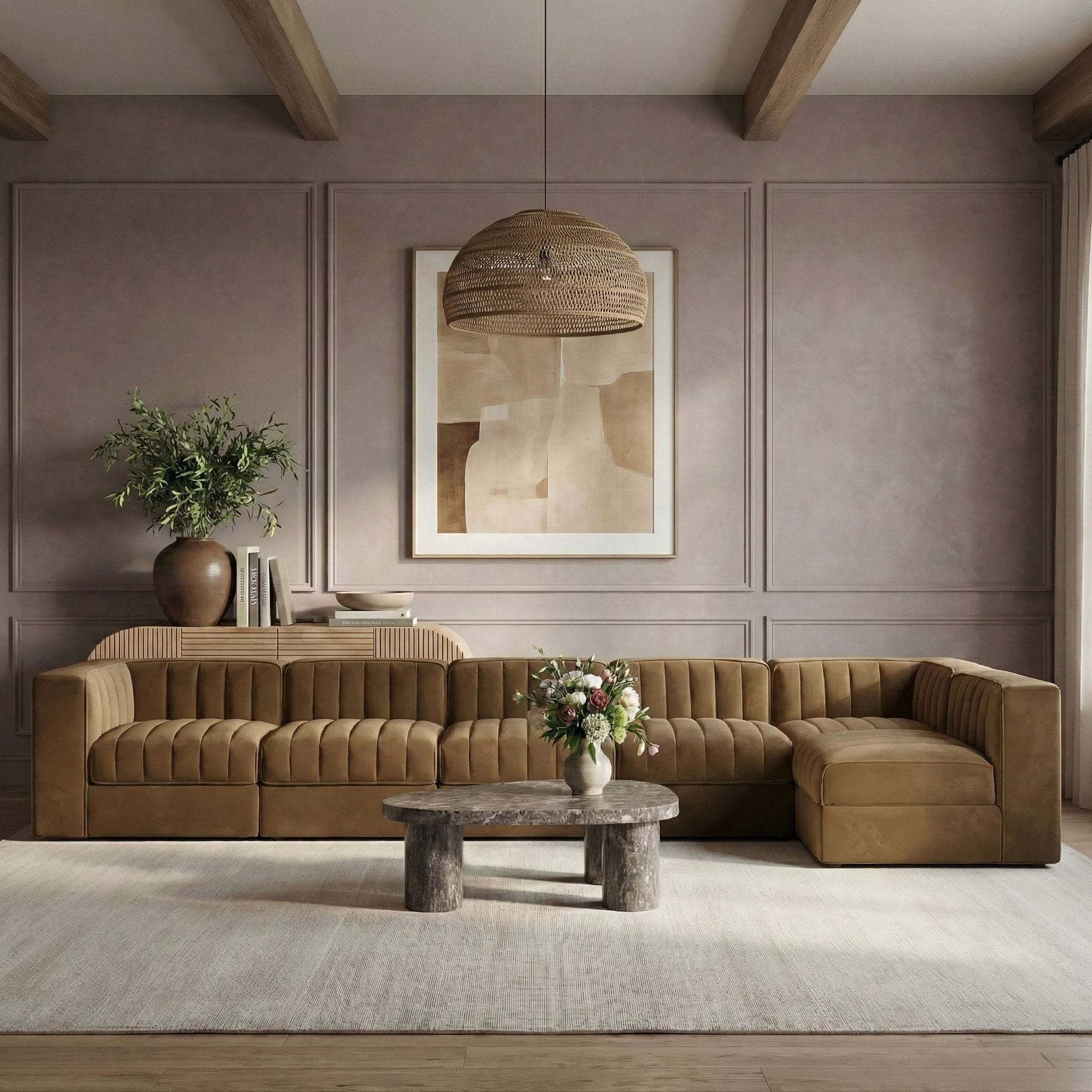 Rummi - Velvet Performance Fabric Upholstered 6 Piece Modular Sectional, L-Shaped (Right) - Urban Living Furniture (Los Angeles, CA)