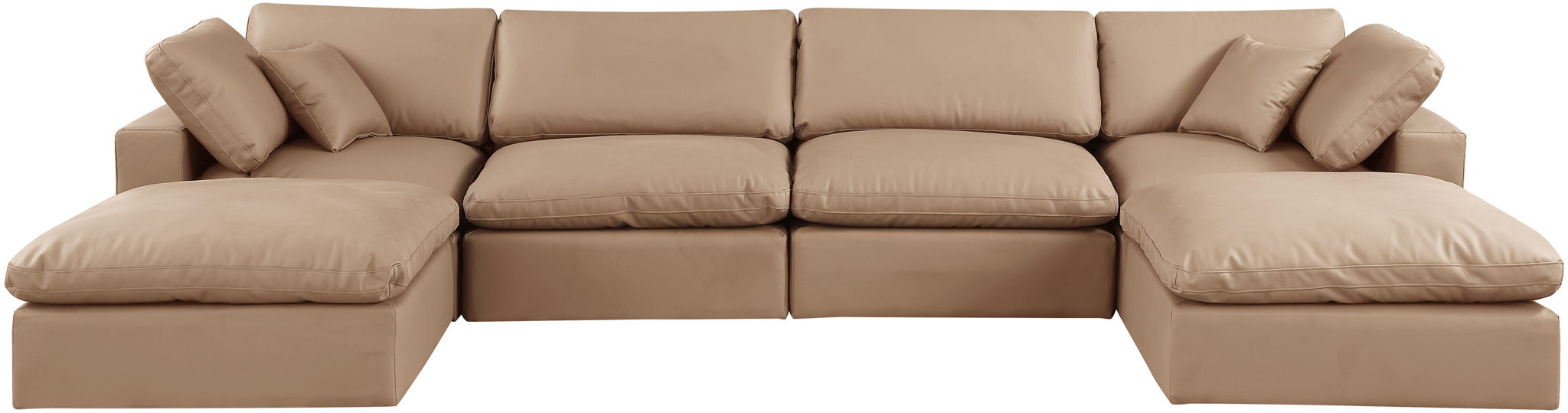 Comfy - 6 Piece Faux Leather Modular Double Chaise Sectional - Tan - Urban Living Furniture (Los Angeles, CA)