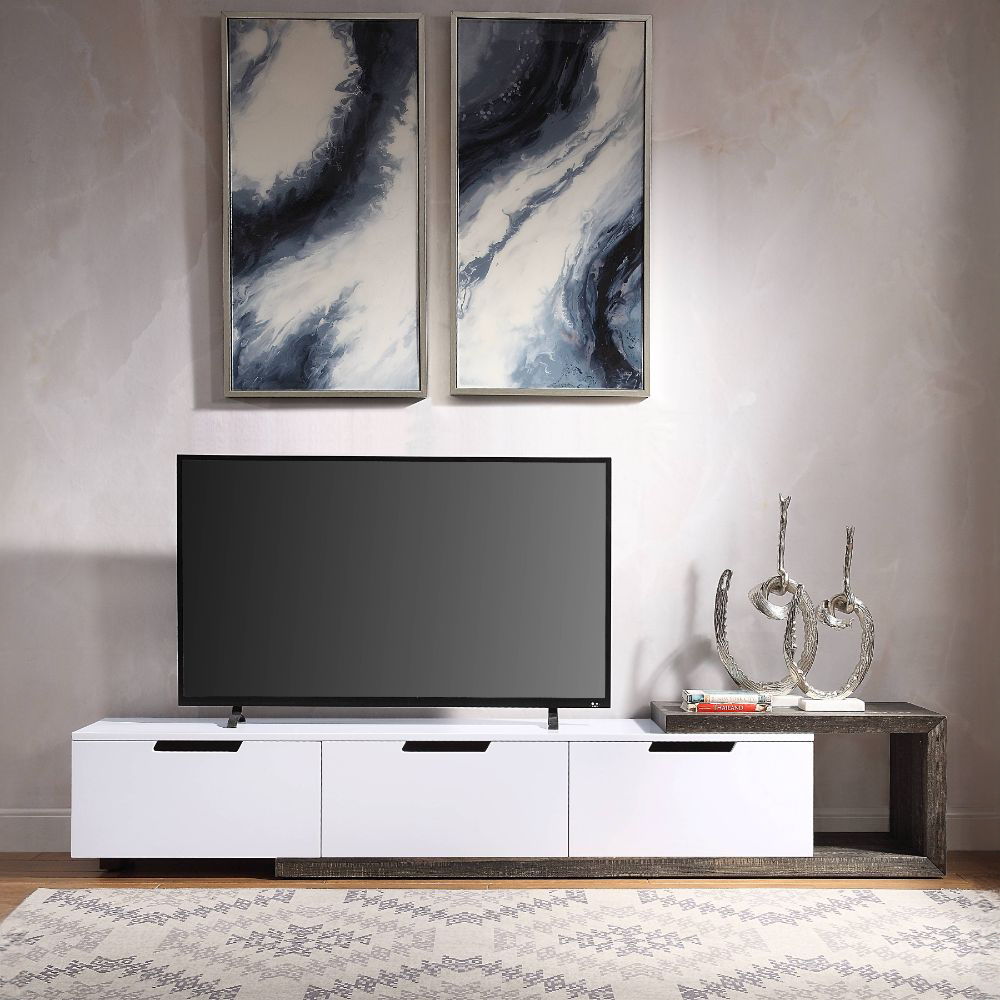 Orion - TV Stand - White High Gloss & Rustic Oak - Urban Living Furniture (Los Angeles, CA)
