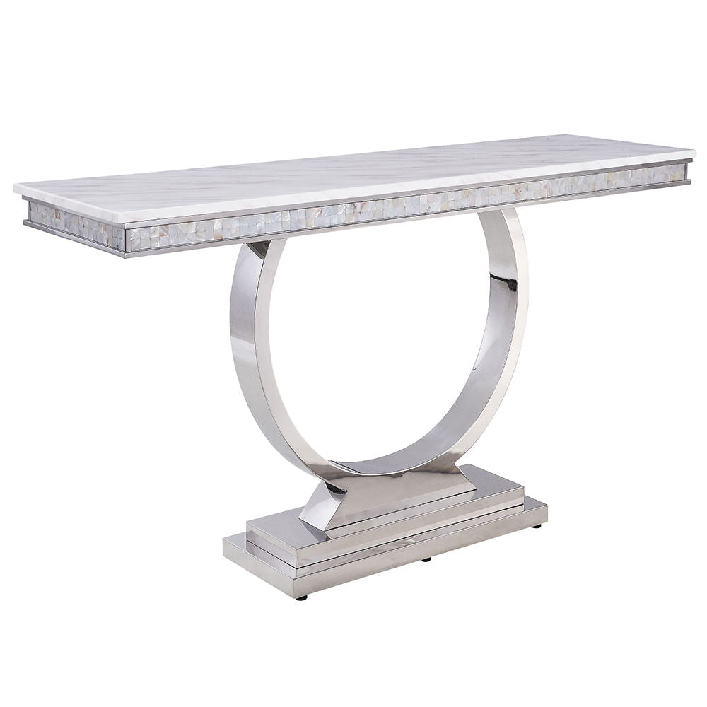 Zander - Sofa Table - White Printed Faux Marble Top & Mirrored Silver - Urban Living Furniture (Los Angeles, CA)