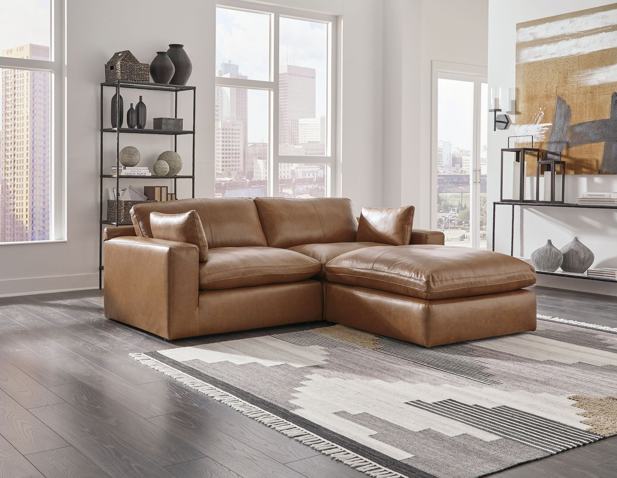 Emilia - 3 Pc. - 2-Piece Sectional Loveseat, Ottoman - Caramel - Urban Living Furniture (Los Angeles, CA)
