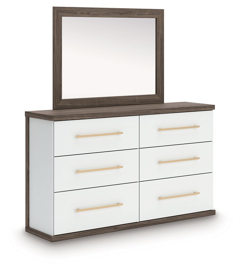 Kendanport - 4 Pc. - King Platform Bed, Dresser, Mirror And Nightstand - Brown / White - Urban Living Furniture (Los Angeles, CA)