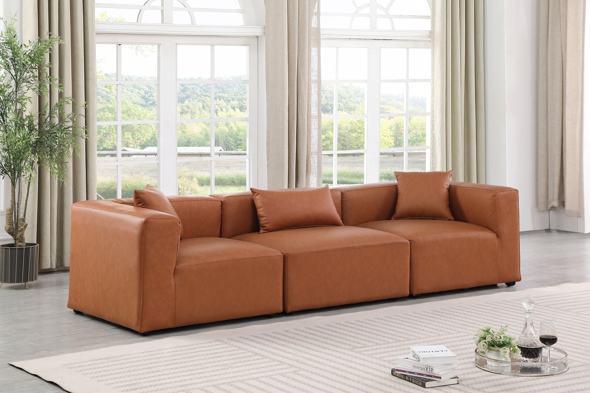 Cube - Modular 3 Piece Sofa - Cognac - Urban Living Furniture (Los Angeles, CA)