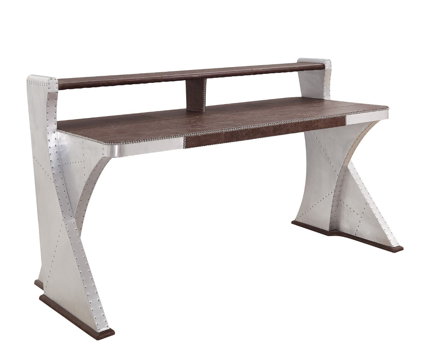 Brancaster - Executive Writing Desk - Retro Brown Top Grain Leather & Aluminum - Urban Living Furniture (Los Angeles, CA)