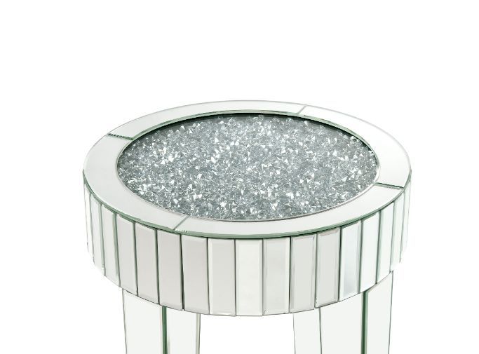 Noralie - 16" Round End Table - Mirrored & Faux Diamonds - Urban Living Furniture (Los Angeles, CA)