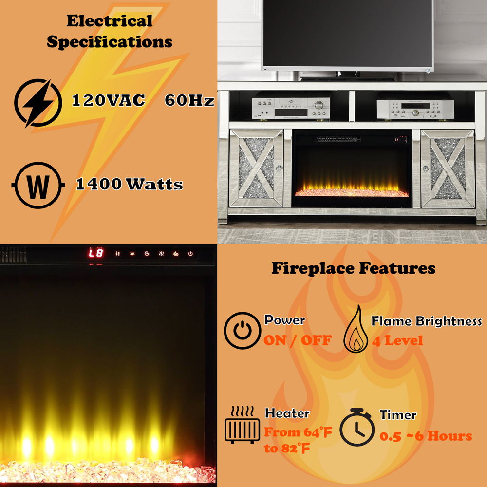 Noralie - 32" TV Stand With Fireplace - Mirrored & Faux Diamonds - Urban Living Furniture (Los Angeles, CA)
