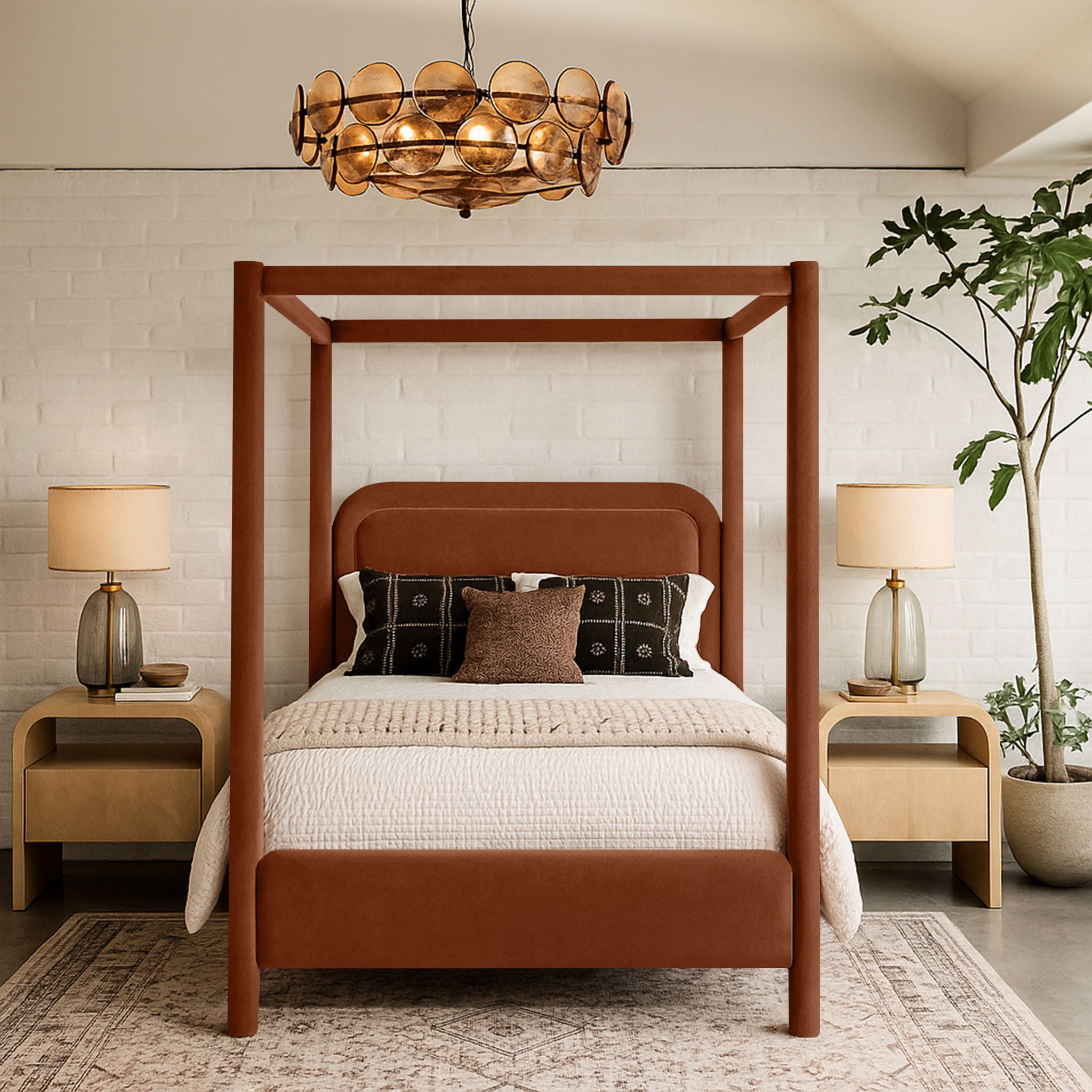 Salina - Velvet Upholstered Bed - Cognac - Urban Living Furniture (Los Angeles, CA)