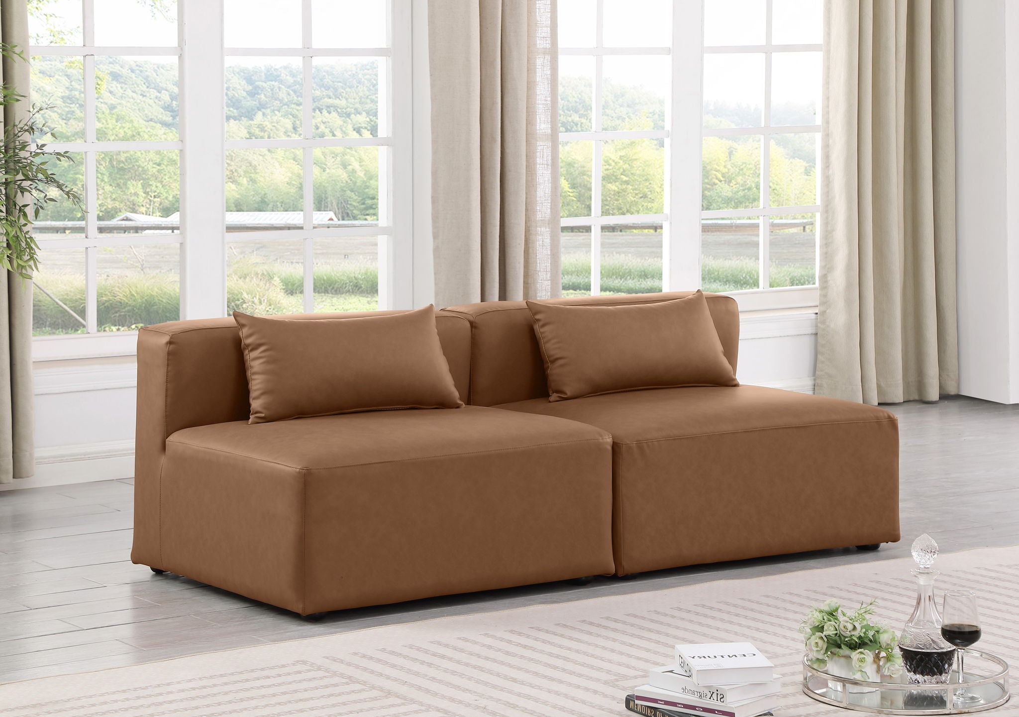 Cube - Modular 2 Piece Armless Sofa - Light Brown - Urban Living Furniture (Los Angeles, CA)