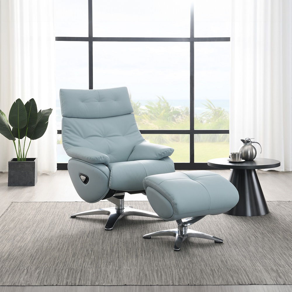 Janella - Motion Accent Chair With Swivel & Ottoman - Babyblue Leather - Urban Living Furniture (Los Angeles, CA)