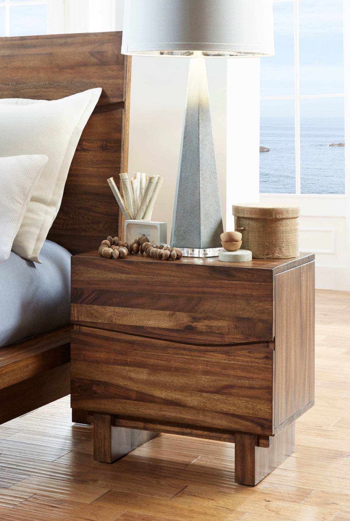 Ocean - Two Drawer Solid Wood Nightstand - Natural Sengon