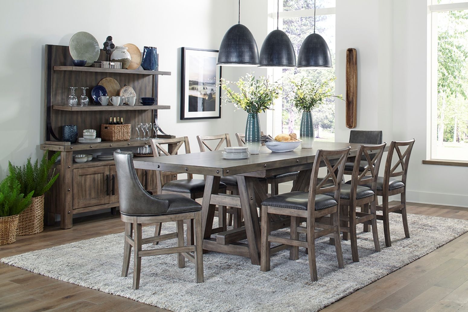 Lodge Dining - Faux Leather Swivel Counter Sling Chair (Set of 2) - Siltstone - Urban Living Furniture (Los Angeles, CA)