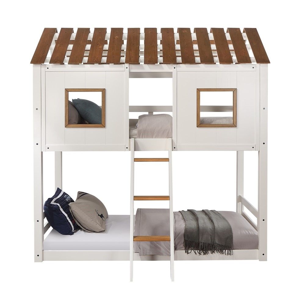 Inara - Twin Over Twin Bunk Bed - White & Rustic Oak - Urban Living Furniture (Los Angeles, CA)