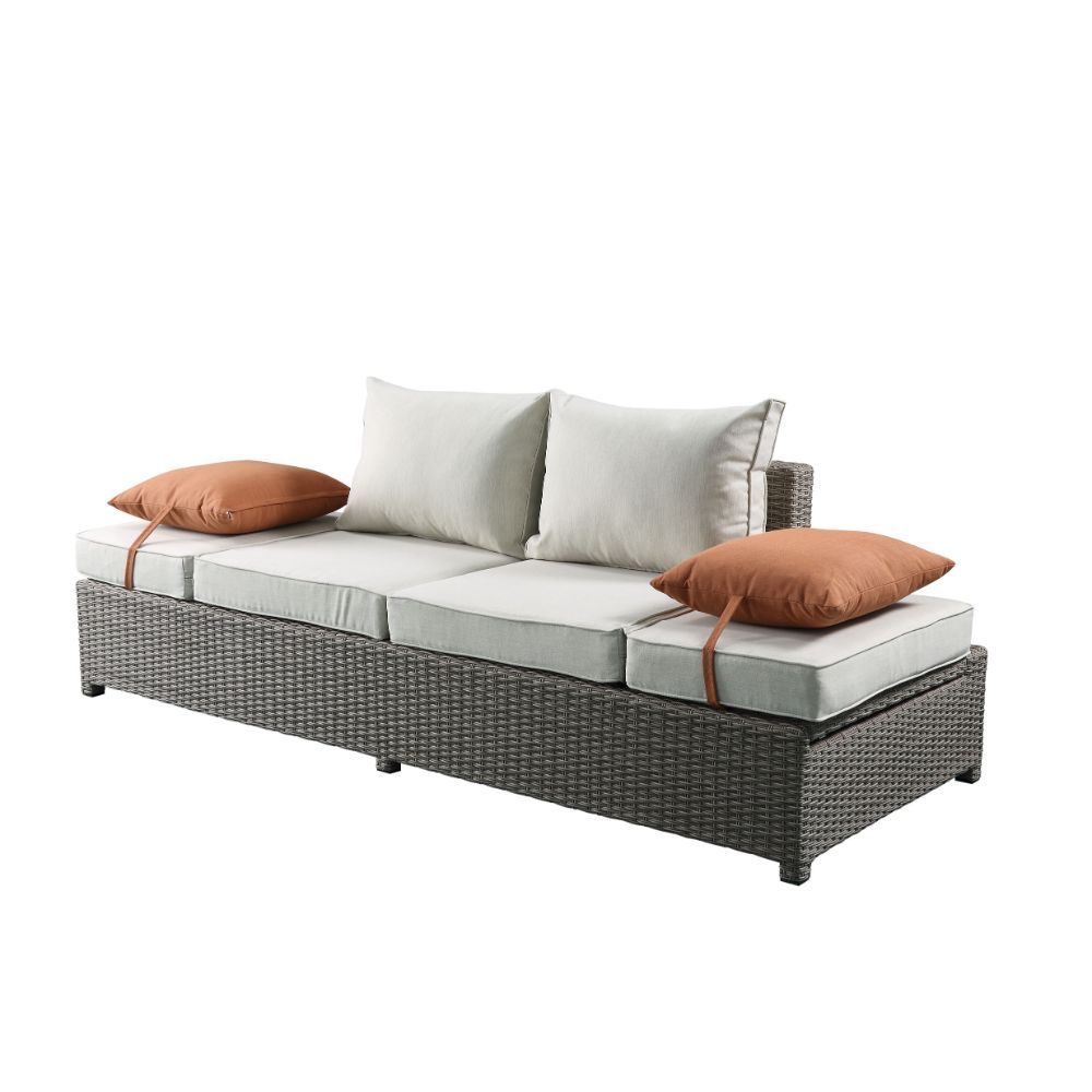 Salena - Patio Sofa With 2 Pillows & Ottoman - Beige Fabric & Gray Wicker - Urban Living Furniture (Los Angeles, CA)