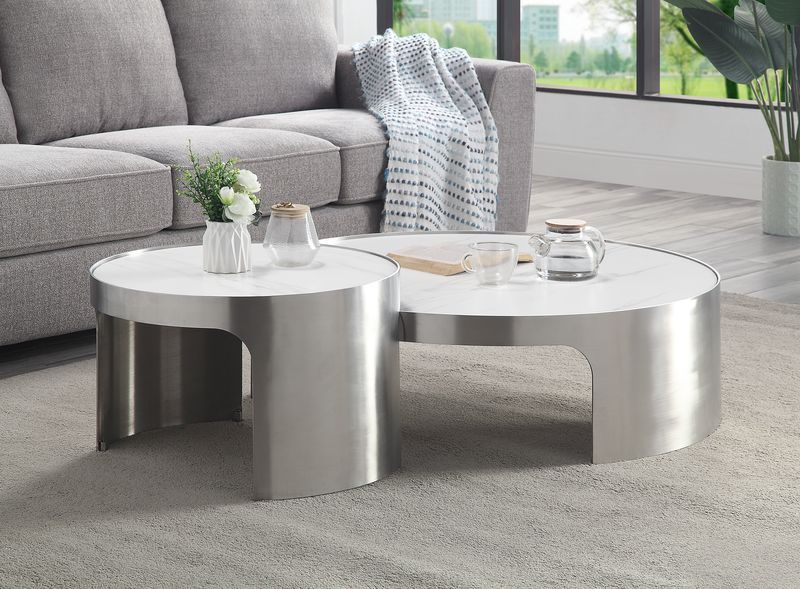 Abilene - Coffee Table - Marble & Brush Silver Finish - Urban Living Furniture (Los Angeles, CA)