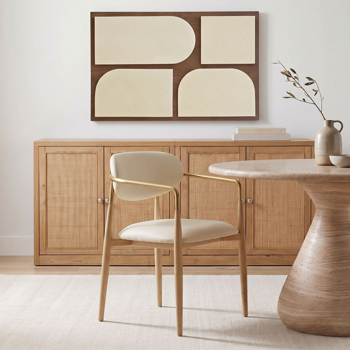 Ronda - Vegan Leather Upholstered Dining Arm Chair - Natural Legs