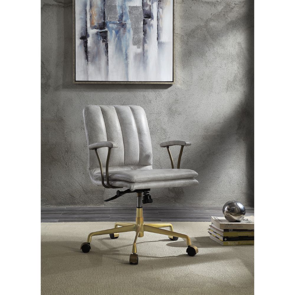 Damir - Office Chair - Vintage White Top Grain Leather & Chrome - Urban Living Furniture (Los Angeles, CA)