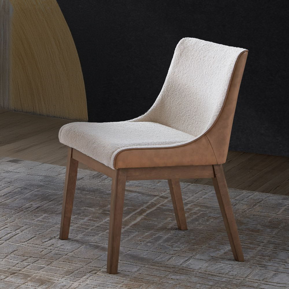 Ginny - Side Chair (Set of 2) - White Boucle, Brown Velvet & Walnut - Urban Living Furniture (Los Angeles, CA)