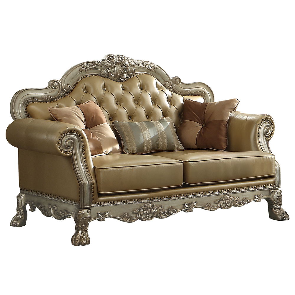 Dresden - Loveseat With 3 Pillows - Bone Synthetic Leather & Gold Patina - Urban Living Furniture (Los Angeles, CA)