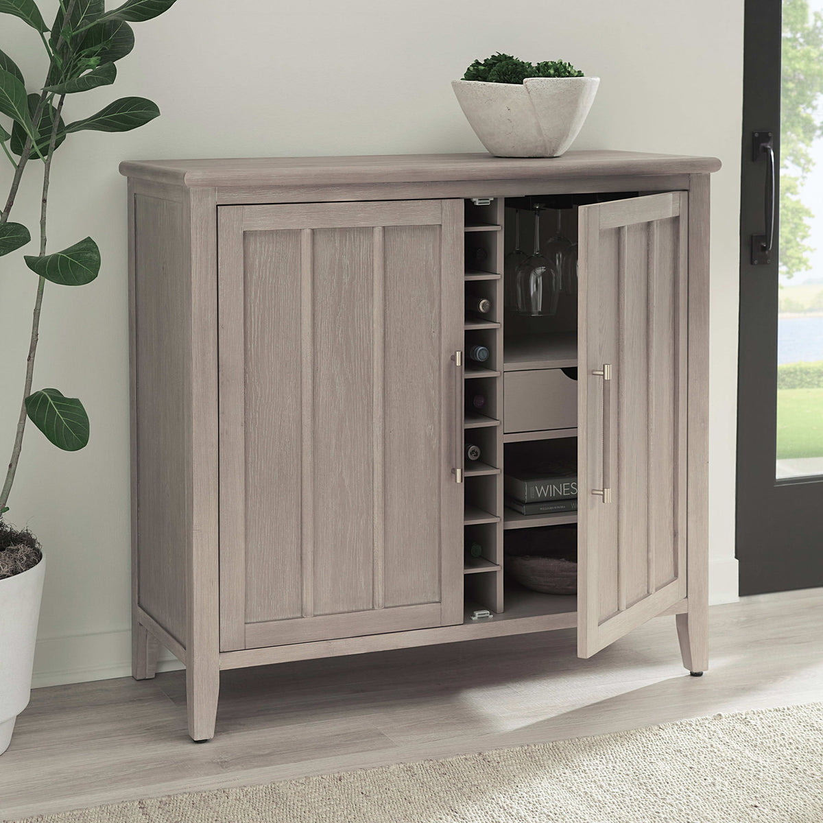Camden - Two Door Two Drawer Bar Cabinet With Stemware Rack And Wine Rack - Chai