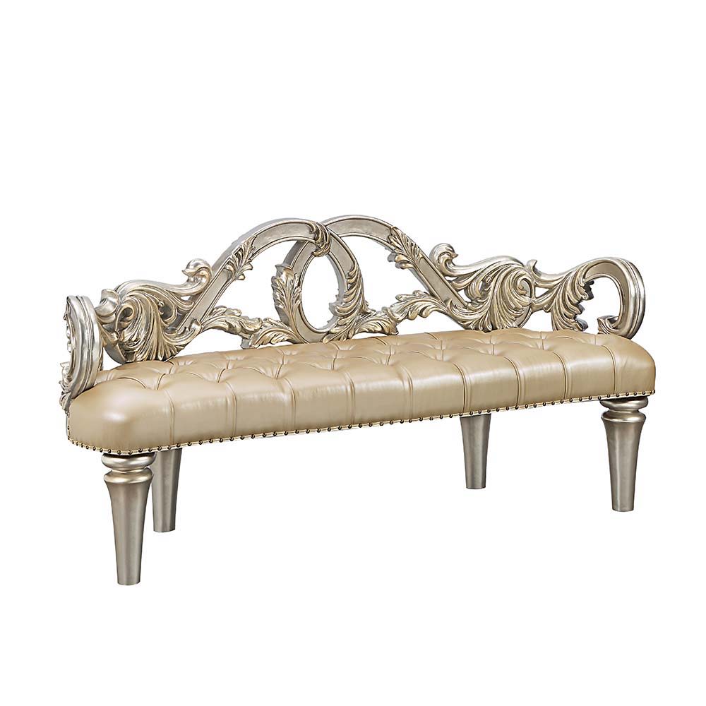Danae - Bench - Champagne Synthetic Leather & Gold - Urban Living Furniture (Los Angeles, CA)