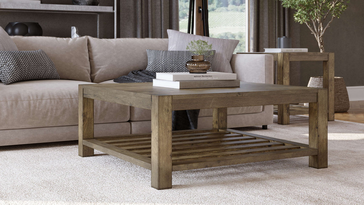 Canyon - Solid Wood Square Coffee Table - Washed Gray