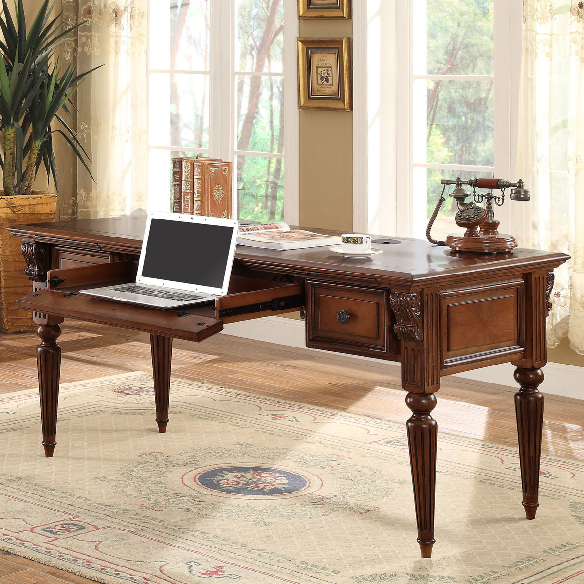 Huntington - Writing Desk - Antique Vintage Pecan