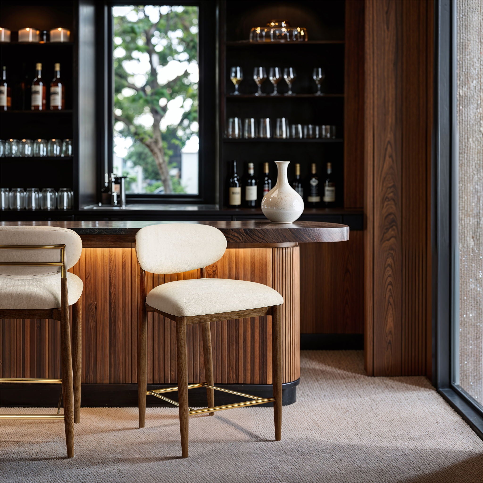 Riccio - Fabric Stool - Walnut Frame - Urban Living Furniture (Los Angeles, CA)