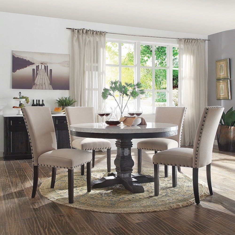 Nolan - Round Dining Table - White Marble Top & Salvage Dark Oak - Urban Living Furniture (Los Angeles, CA)