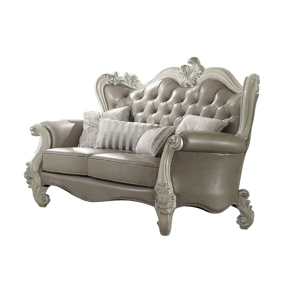 Versailles - Loveseat With 4 Pillows - Vintage Gray Synthetic Leather & Bone White - Urban Living Furniture (Los Angeles, CA)