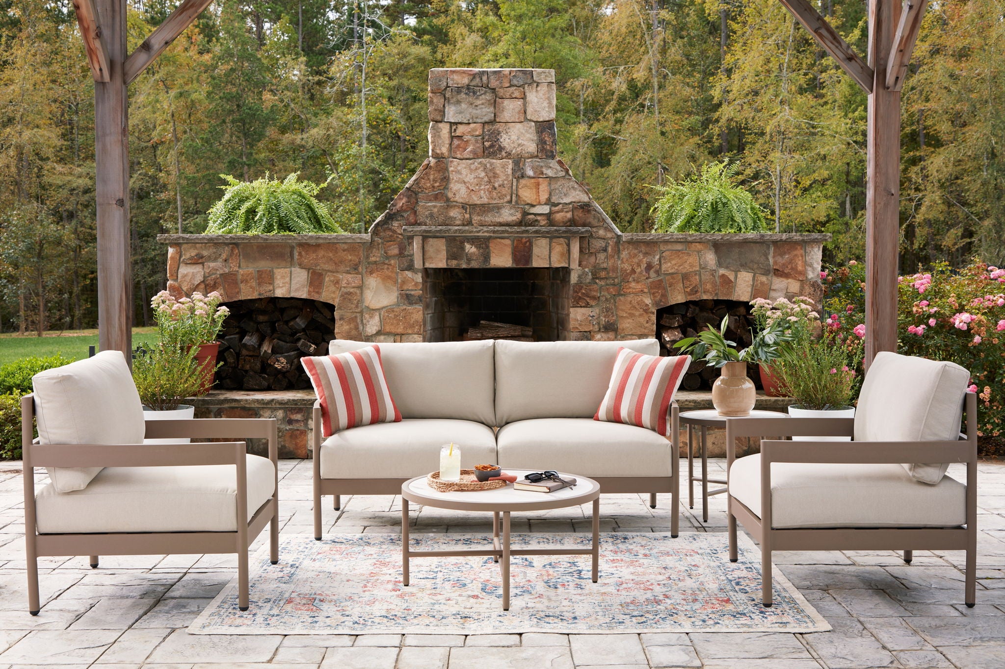 Bluff Trail - Loveseat, Lounge Chairs, Tables Set (Set of 5) - Beige - Urban Living Furniture (Los Angeles, CA)