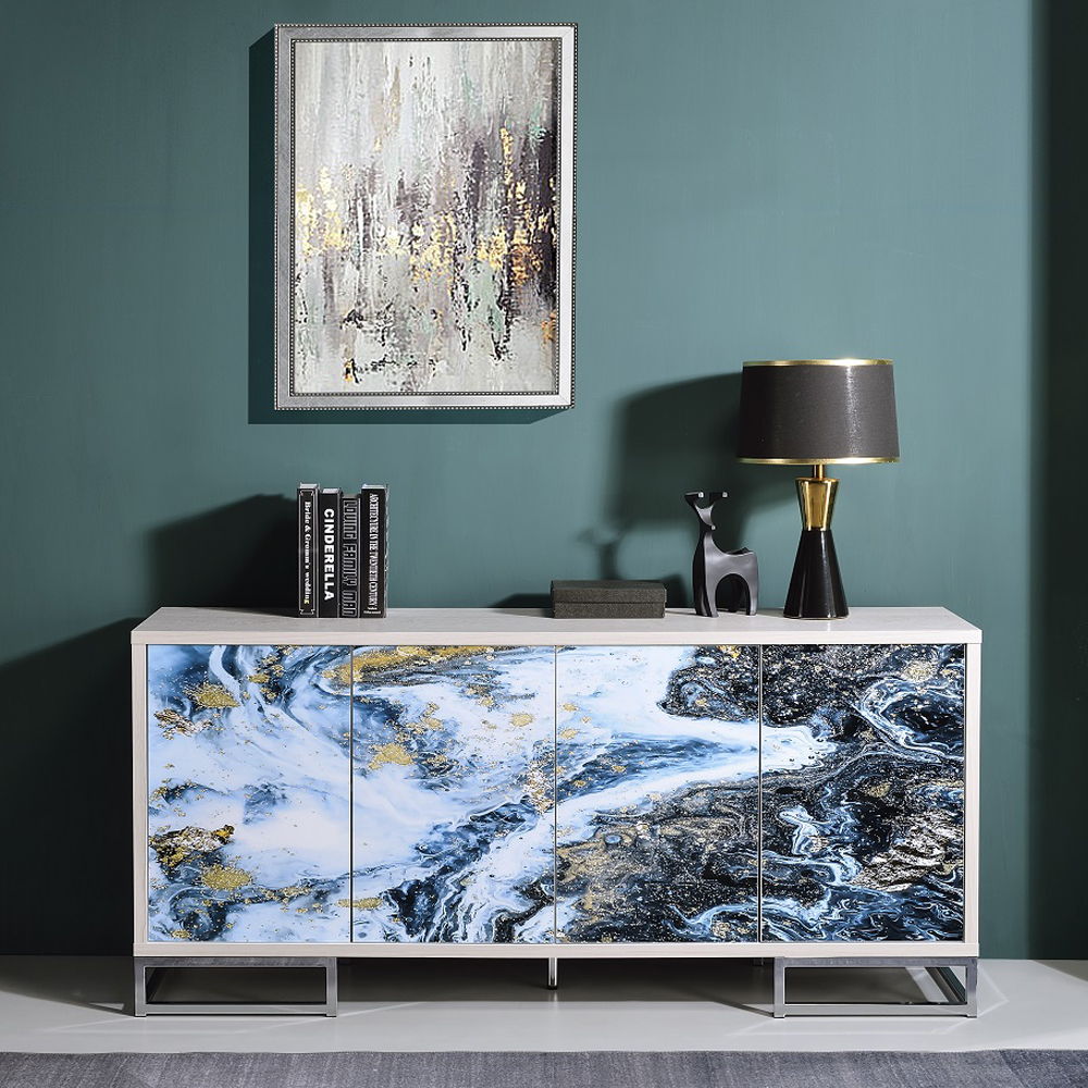 Liam - Console Cabinet - Blue Marble Print & Chrome - Urban Living Furniture (Los Angeles, CA)