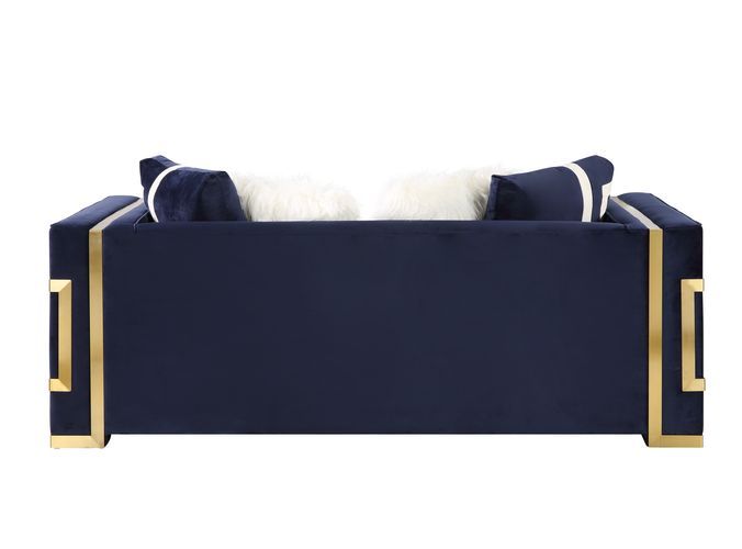 Virrux - Loveseat With 4 Pillows - Blue Velvet & Gold - Urban Living Furniture (Los Angeles, CA)