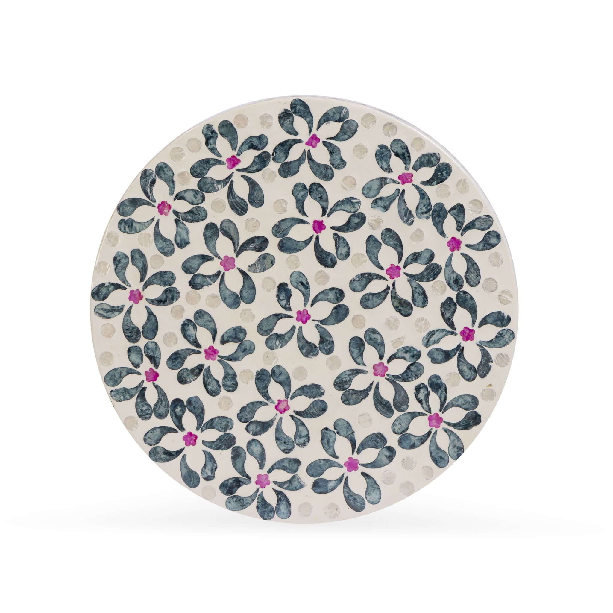 Lorna - Capiz Shell Motif Stool - Aqua Floral - Urban Living Furniture (Los Angeles, CA)