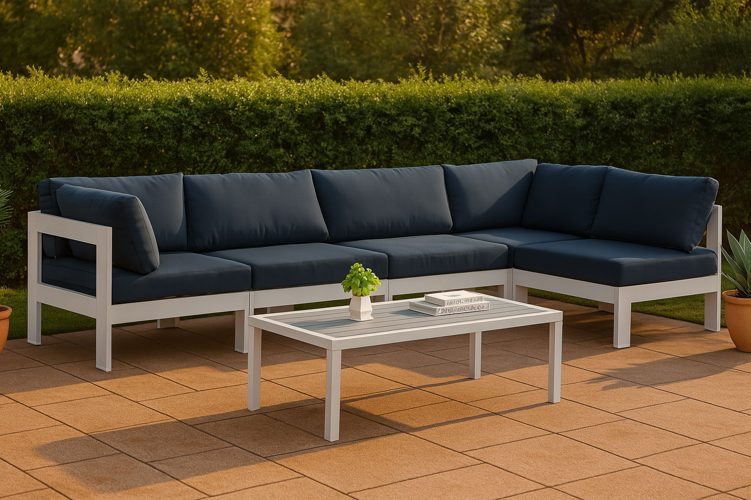 Nizuc - Outdoor Patio 5 Piece Modular Sectional With White Frame - Urban Living Furniture (Los Angeles, CA)