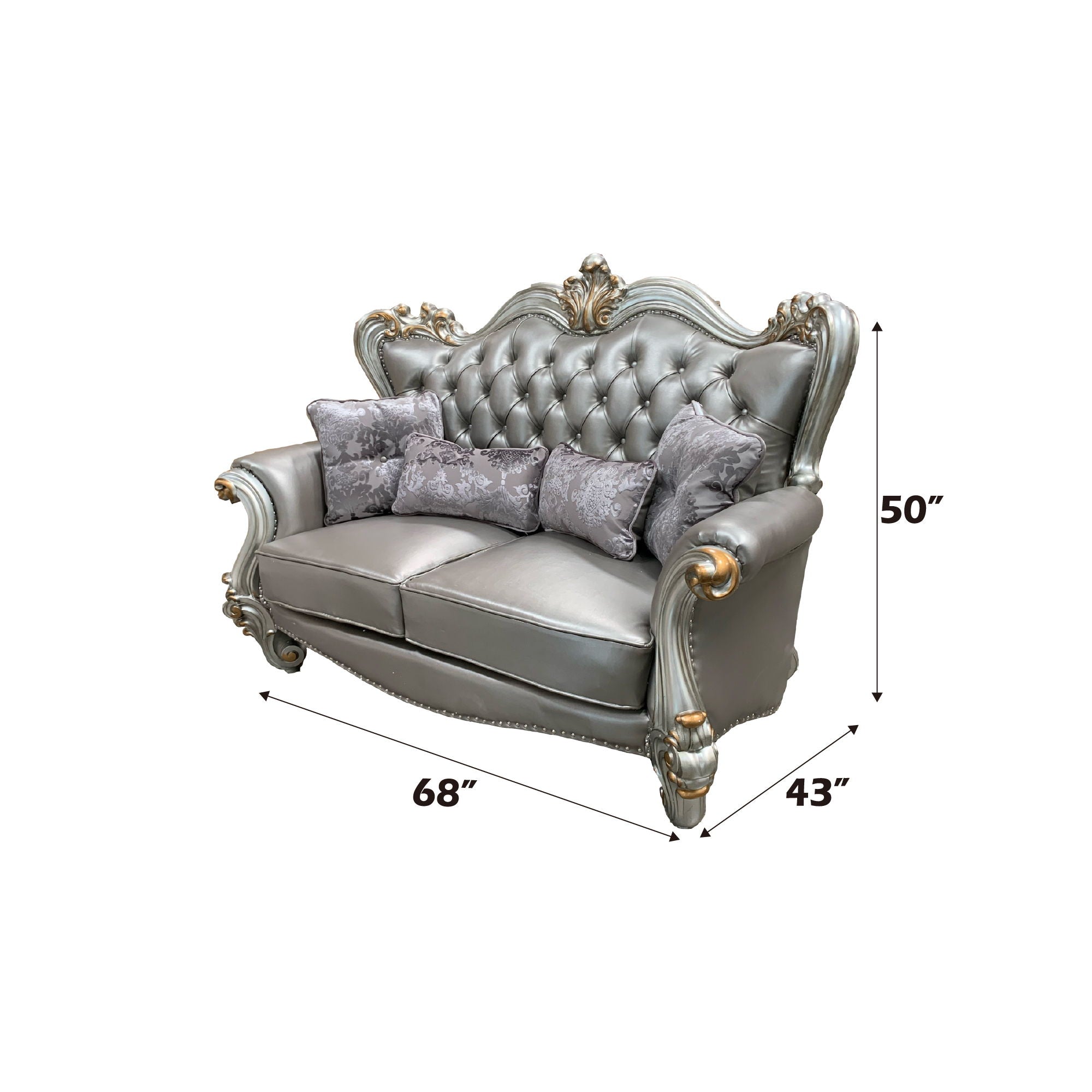 Versailles - Loveseat With 4 Pillows - Silver Synthetic Leather & Antique Platinum - Urban Living Furniture (Los Angeles, CA)
