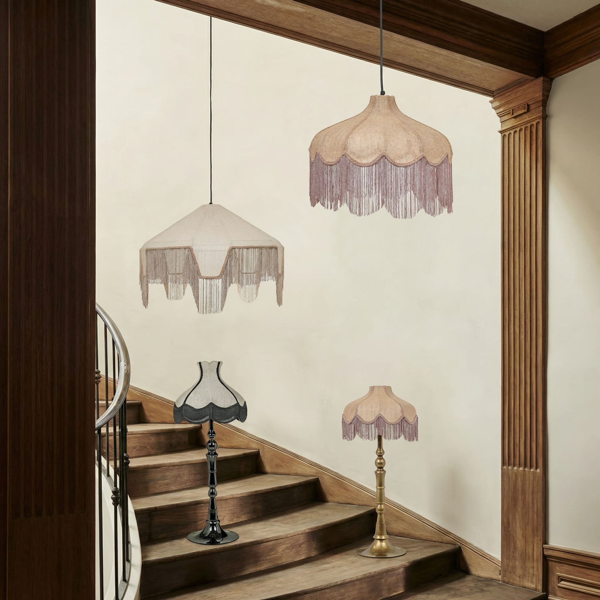 Buchanan - Jute Fringed Scalloped Pendant Light - Pink