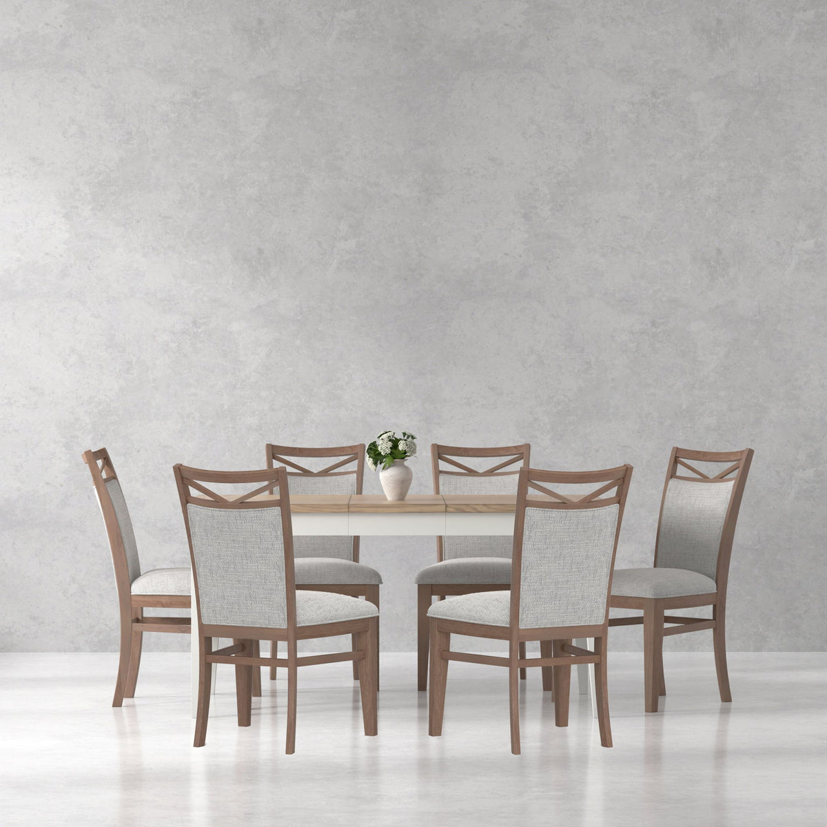 Americana Modern Dining - Rectangular Extendable Dining Table With 6 Upholstered Dining Chairs - Cotton