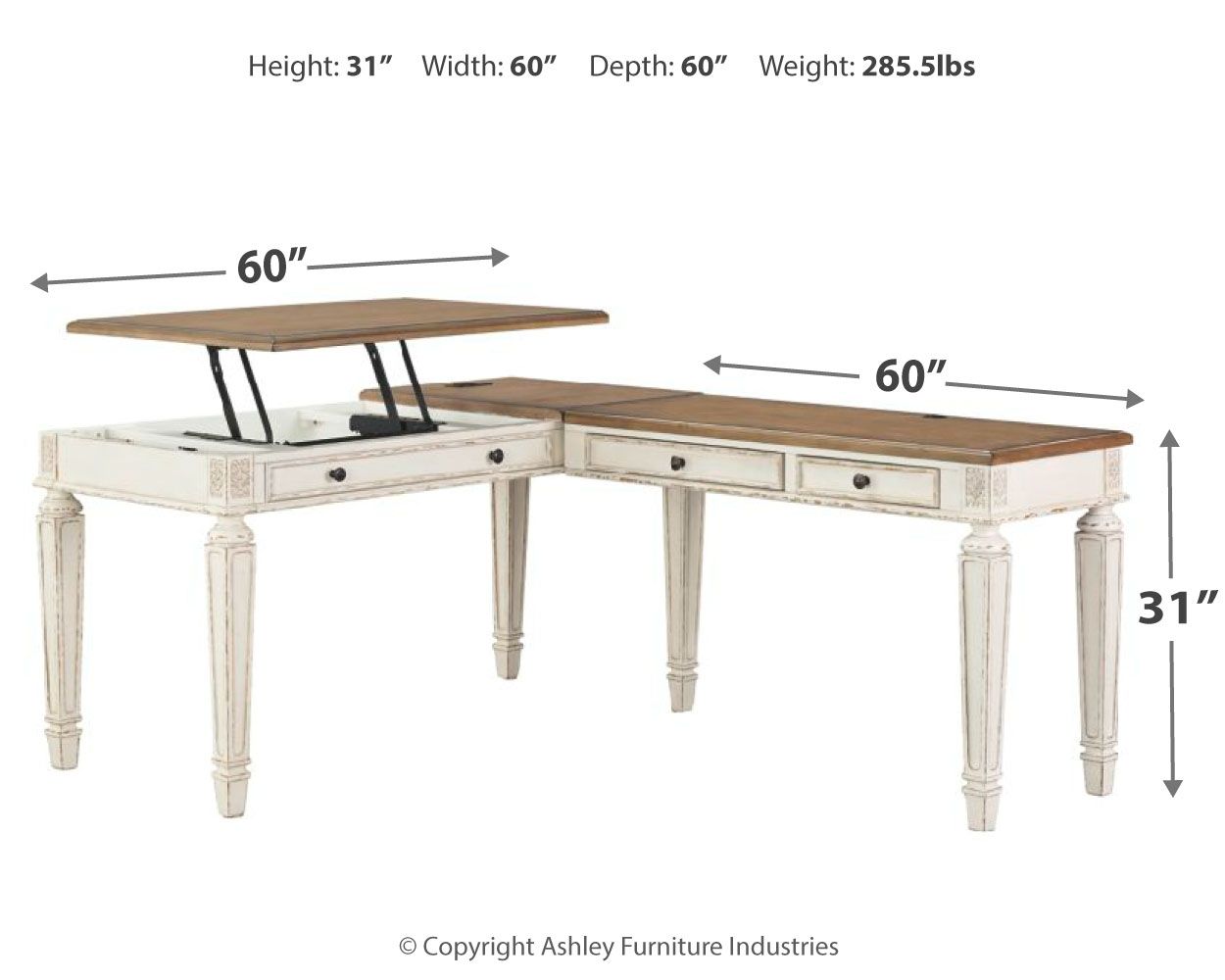 Realyn - L Shaped Desk With Lift Top - White / Brown - Urban Living Furniture (Los Angeles, CA)