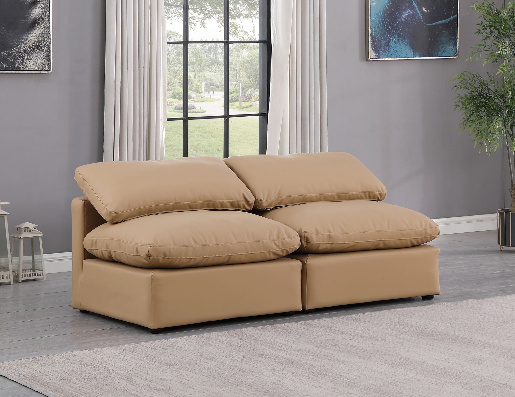 Indulge - Faux Leather 2 Piece Modular Armless Sofa - Tan - Urban Living Furniture (Los Angeles, CA)
