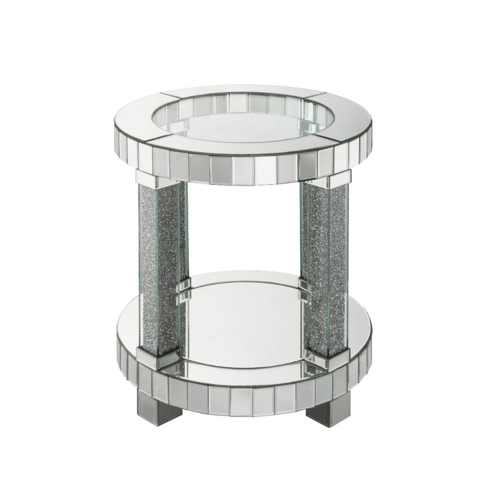 Noralie - 20" Round End Table - Mirrored & Faux Diamonds - Urban Living Furniture (Los Angeles, CA)