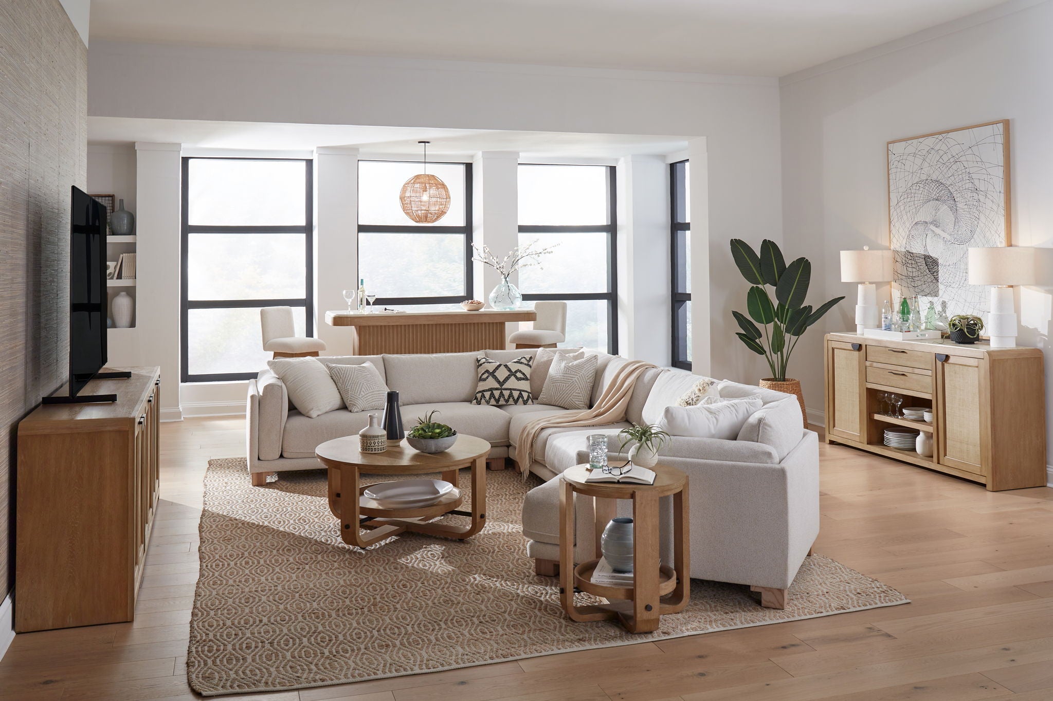 Escape - Dining Buffet Server With Stone Top - Glazed Natural Oak / Natural Cane / Vanilla Bean Stone - Urban Living Furniture (Los Angeles, CA)