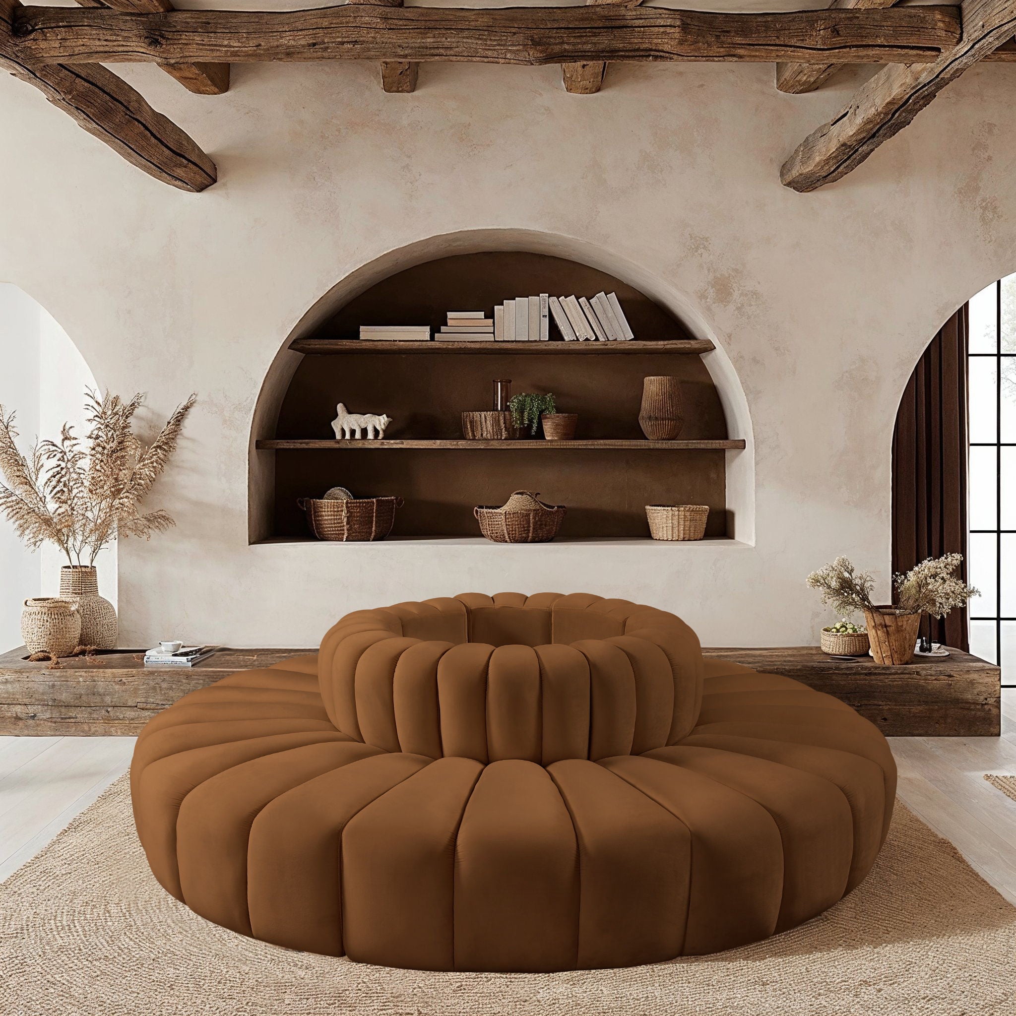 Arc - Velvet 8 Piece Round Modular Sofa - Saddle