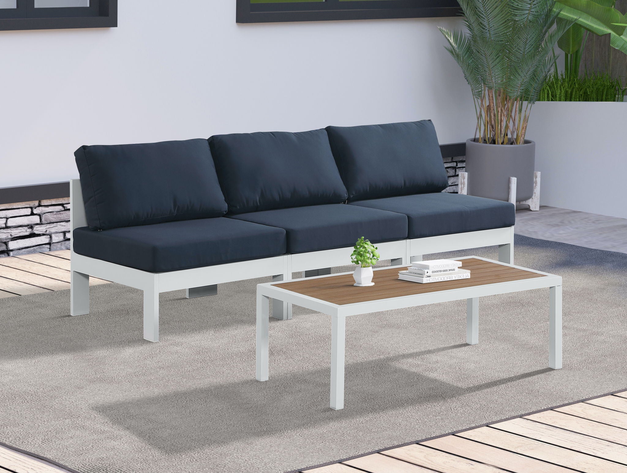 Nizuc - Outdoor Patio 3 Seat Armless Modular Sofa With White Frame - Urban Living Furniture (Los Angeles, CA)