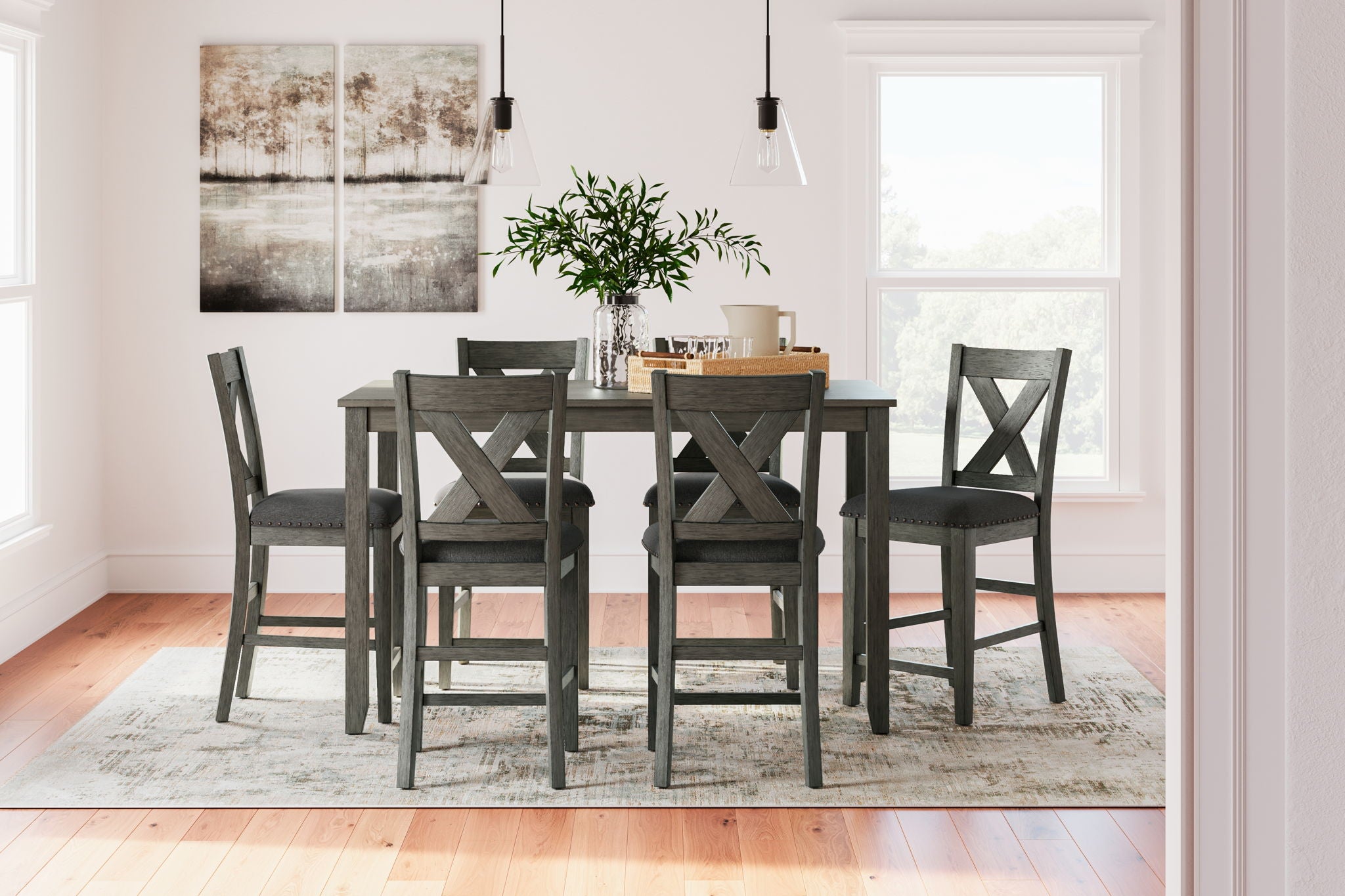 Caitbrook - Gray - Rect Drm Counter Table Set (Set of 7) - Urban Living Furniture (Los Angeles, CA)