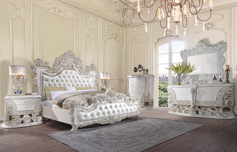 Adara - Eastern King Bed - Pearl White Synthetic Leather & Antique White - Urban Living Furniture (Los Angeles, CA)